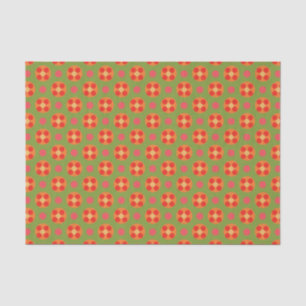 Retro Poppy Rote Blume und Polka Punkte auf Grün Seidenpapier