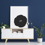 Retro Poppy Vintage Blumenkunst in Schwarzweiß Poster<br><div class="desc">Ein gewagter Blockdruck mit einer übergroßen modernen Mohnblüte in Schwarzweiß-Blume</div>