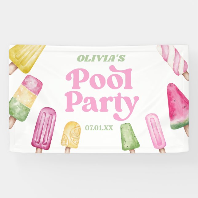 Retro Popsicle Birthday Pool Party Banner (Horizontal)