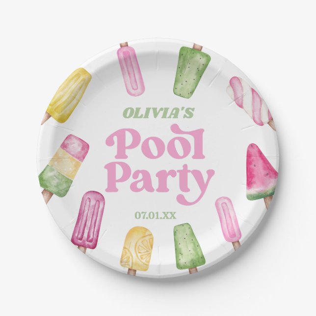 Retro Popsicle Birthday Pool Party Pappteller (Vorderseite)