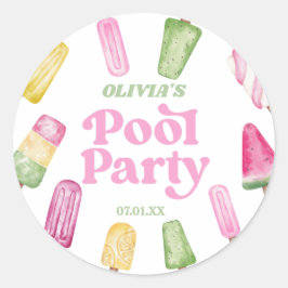 Retro Popsicle Birthday Pool Party Runder Aufkleber