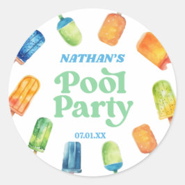 Retro Popsicle Birthday Pool Party Runder Aufkleber