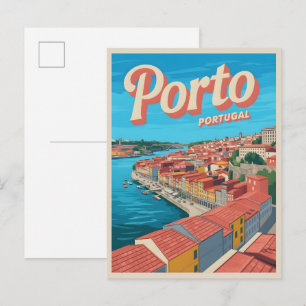 Retro Porto Stadt Portugal Reise Skyline Geschenke Postkarte