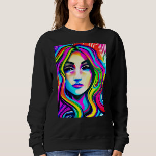 Retro-Portrait einer Frau mit Regenbogenhaar Sweatshirt