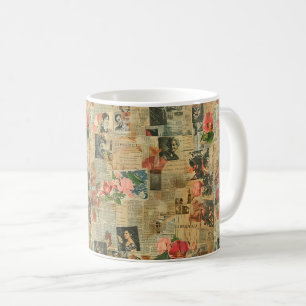 Retro-Porträt-Orchideen-Zeitungs-Botanik-Collage Kaffeetasse