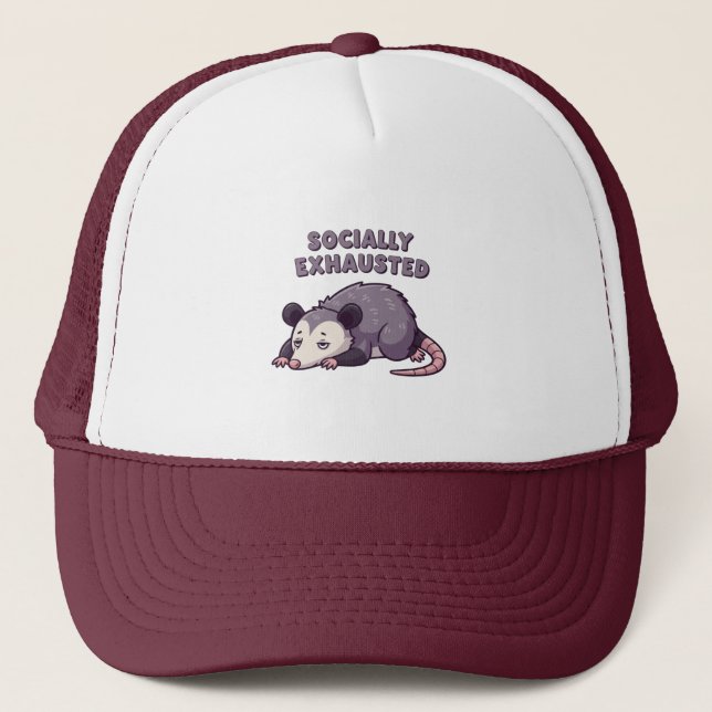 Retro Possum Introvert Energy Trucker Hat Truckerkappe (Vorderseite)