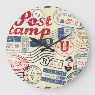 Retro post Briefmarke, Vintage Sammlung. Große Wanduhr
