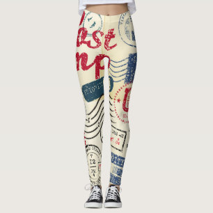 Retro post Briefmarke, Vintage Sammlung. Leggings