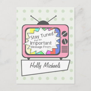 Retro Postcard: Bleibe Tuned...Pink TV Set Postkarte