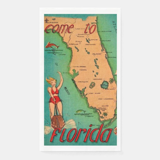 Retro Postcard of Florida Guest towels Serviette (Vorderseite)