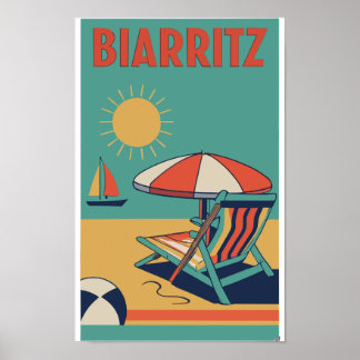Retro-Poster der französischen Urlaubsstadt Biarri Poster