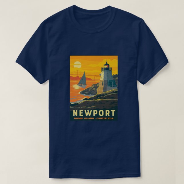 Retro Poster Newport Rhode Island Burg T-Shirt (Design vorne)