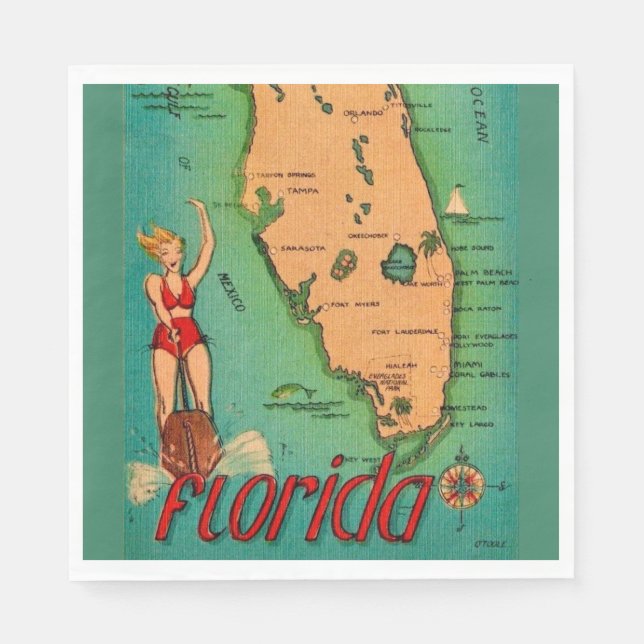 Retro-Postkarte von Florida  Serviette (Vorderseite)