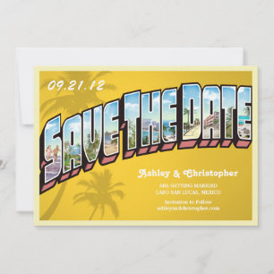 Retro-Postkarte zur Ankündigung eines Reiseziels a