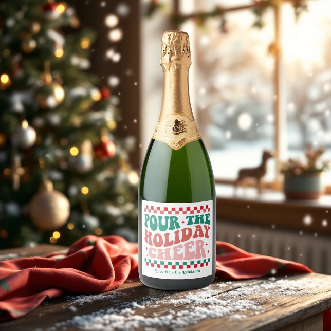 Retro "Pour the Holiday Cheer" Weihnachten (Retro “Pour the Holiday Cheer” Christmas Sparkling Wine Label)