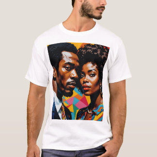 Retro Power Couple Vibranric Afrocentric Art T-Shi T-Shirt