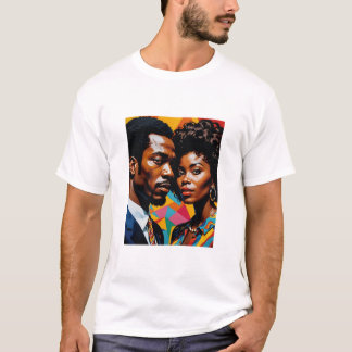 Retro Power Couple Vibranric Afrocentric Art T-Shi T-Shirt