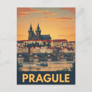 Retro Prague Skyline Postkarte