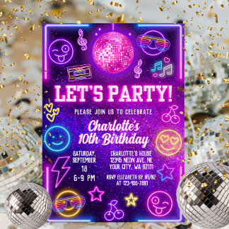 Retro Preppy Y2K Smile Face Pink Neon Glow Party Einladung