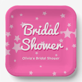 Retro Pretty Pink Stars Bridal Shower Pappteller