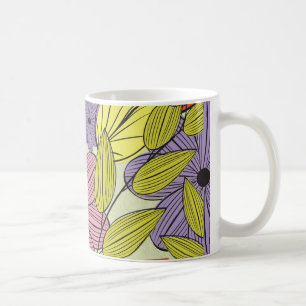 Retro Primitive Blume Zeichnend Kaffeetasse