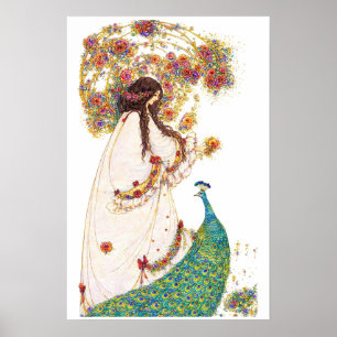 Retro-Prinzessin & Pfau von Jessie King Poster