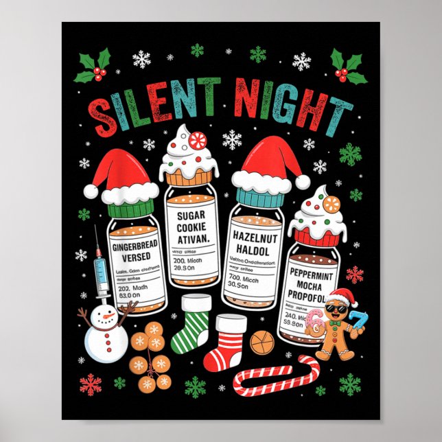 Retro Profol Silent Night Icu Nurses Funny Merry C Poster (Vorne)