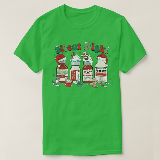 Retro Propofol Silent Night ICU Nurses Funny Merry T-Shirt (Design vorne)
