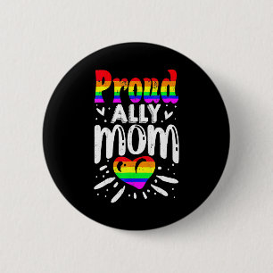 Retro Proud Ally Mama Rainbow LGBT Gay Pride Button