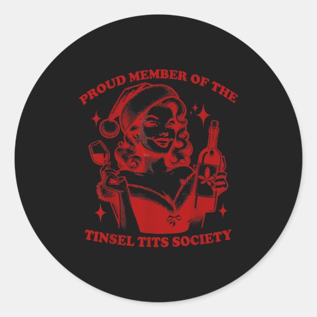 Retro Proud Member Of Tinsel Society Lady Christma Runder Aufkleber (Vorderseite)