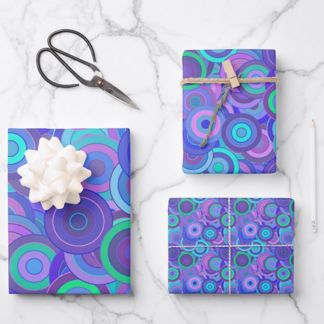 Retro Psychedelic 60er Circle Pattern Fun farbig Geschenkpapier Set (Vorderseite)