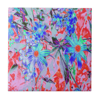 Retro Psychedelic Aqua Green und Orange Blume Fliese