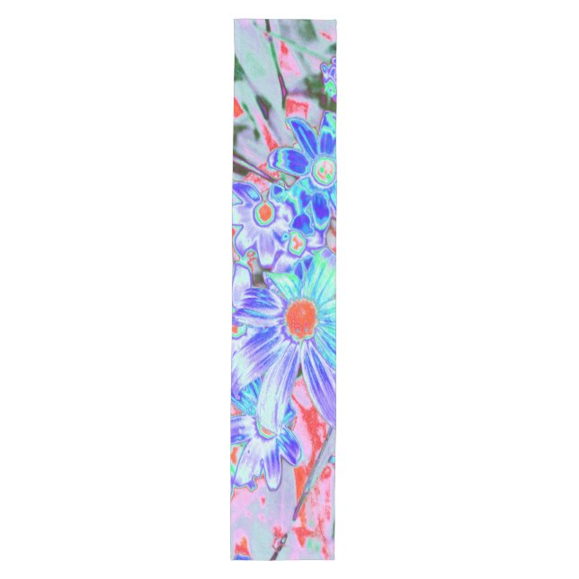 Retro Psychedelic Aqua und Orange Blume Mittelgroßer Tischläufer (Vorderseite)