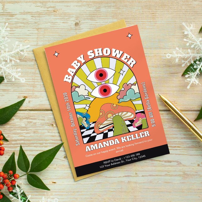 Retro Psychedelic Baby Shower Einladung (Von Creator hochgeladen)