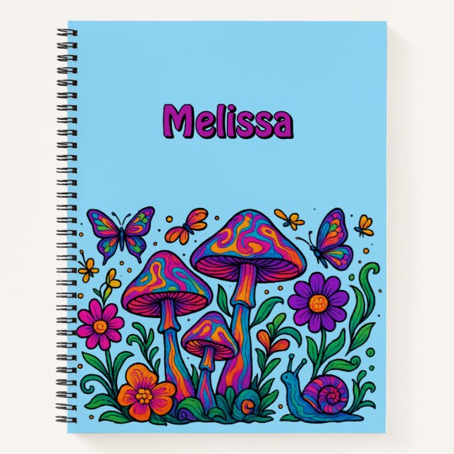 Retro Psychedelic Blume & Pilze Notizbuch (Vorderseite)