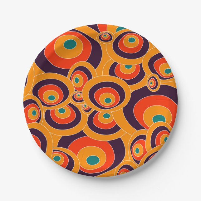 Retro Psychedelic Circles Muster dekorativ Pappteller (Vorderseite)
