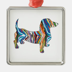 Retro Psychedelic Dachshund Silbernes Ornament