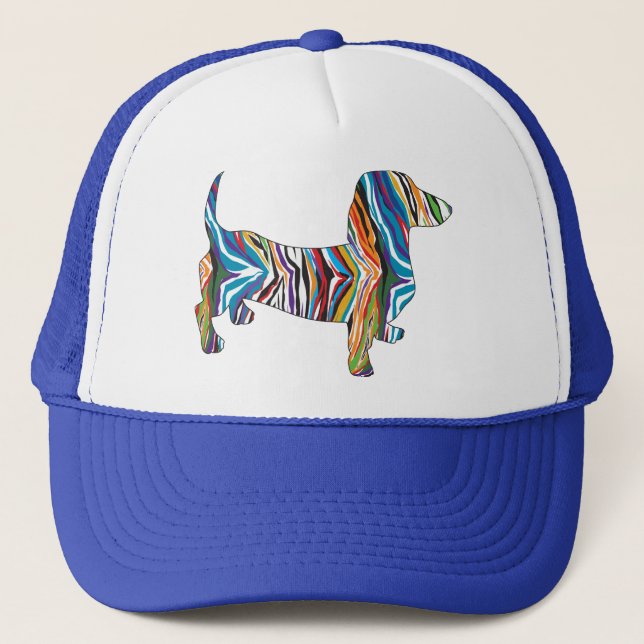 Retro Psychedelic Dackel Truckerkappe (Vorderseite)