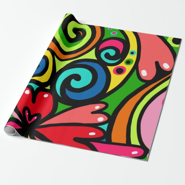 Retro Psychedelic Geschenkpapier (Ungerollt)