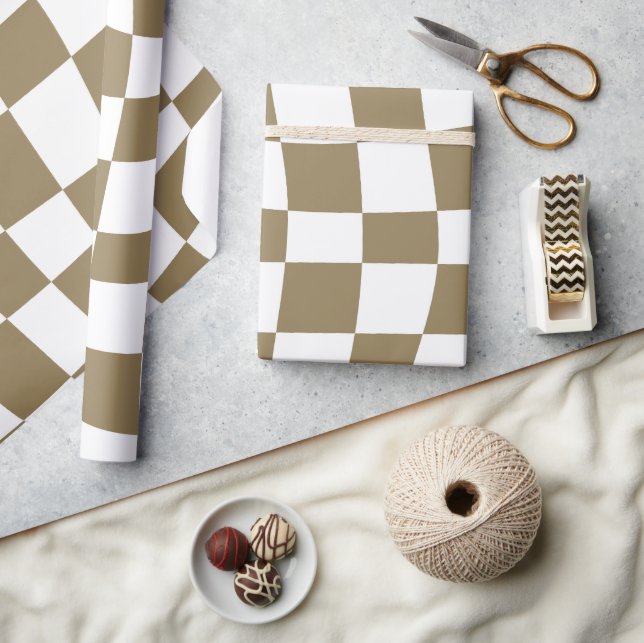 Retro Psychedelic goldfarbenes, viereckiges Muster Geschenkpapier (Kunsthandwerk)