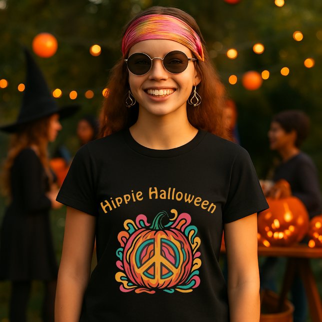 Retro Psychedelic Hippie Halloween Pumpkin Peace T-Shirt (Von Creator hochgeladen)