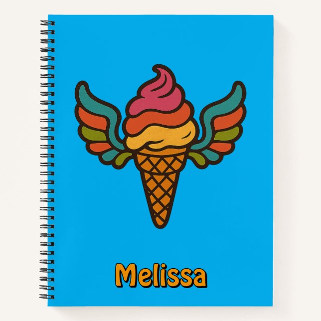 Retro Psychedelic Ice Creme Cone mit Flügeln Notizbuch (Vorderseite)