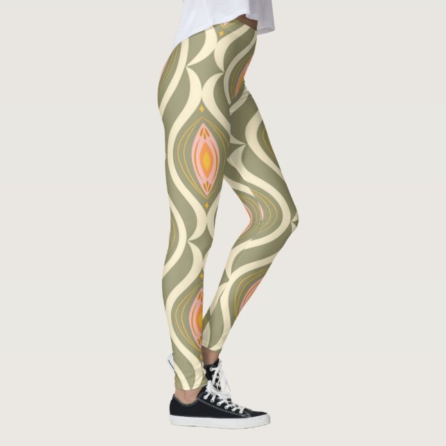 Retro Psychedelic Mandala Yoga Pants Green Leggings (Rechts)