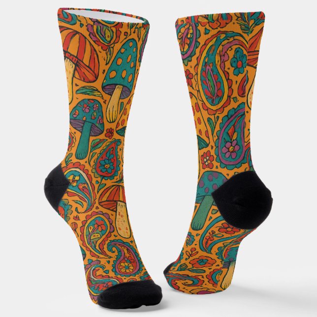 Retro Psychedelic Mushroom & Paisley Pattern Socken (Gewinkelt)