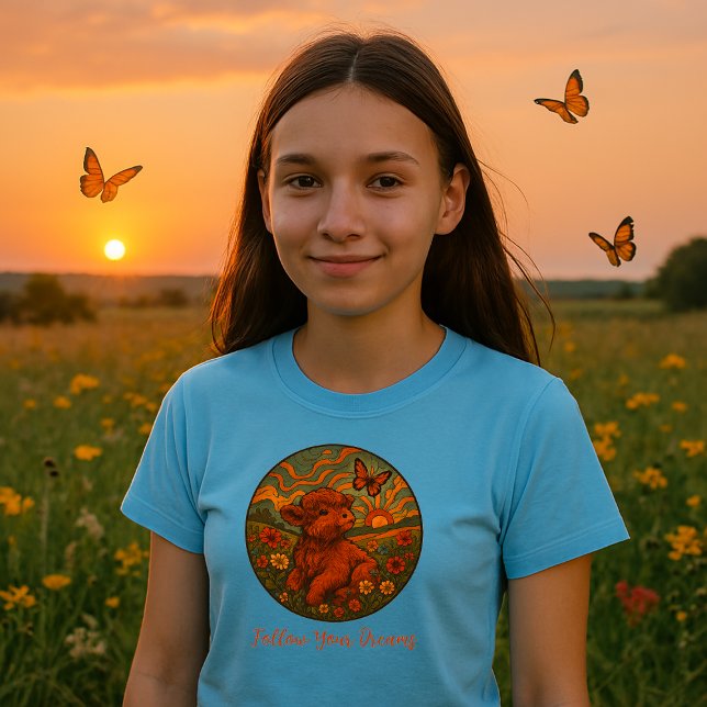 Retro Psychedelic Niedlich Highland Calf Inspirati T-Shirt (Von Creator hochgeladen)
