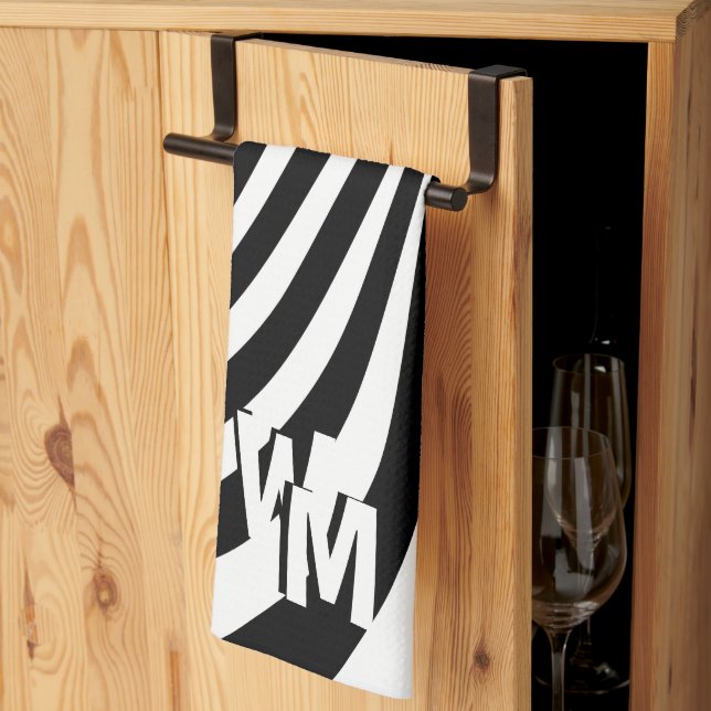 Retro Psychedelic Schwarz-weiß Pattern Initials Geschirrtuch (Drittel gefaltet)