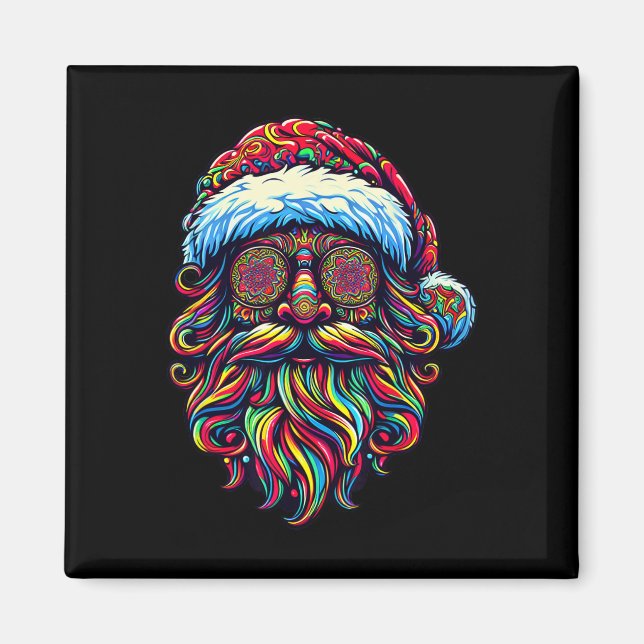 Retro Psychedelic Weihnachtsmann Magnet (Vorne)
