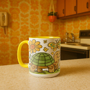 Retro-psychedelische glückliche Schildkröte & Pilz Tasse