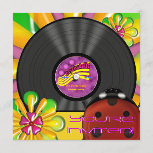 Retro-psychedelische Vinyl-Schallplatten-Party-Ein Einladung