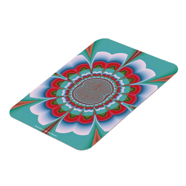 Retro-psychedelisches Mandala-Blüten-Abstraktkunst Magnet (Linke Seite)